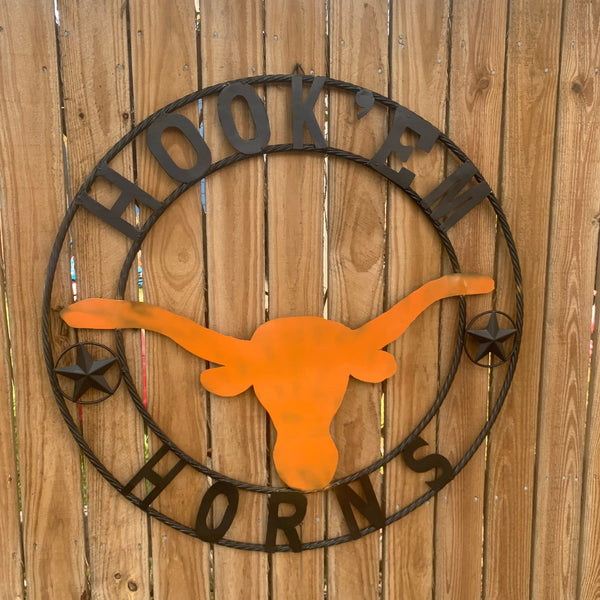 HOOKEM HORNS WITH LONE STAR TEXAS LONGHORNS HOOK EM METAL CUSTOM VINTAGE CRAFT WALL ART TEAM SIGN HANDMADE