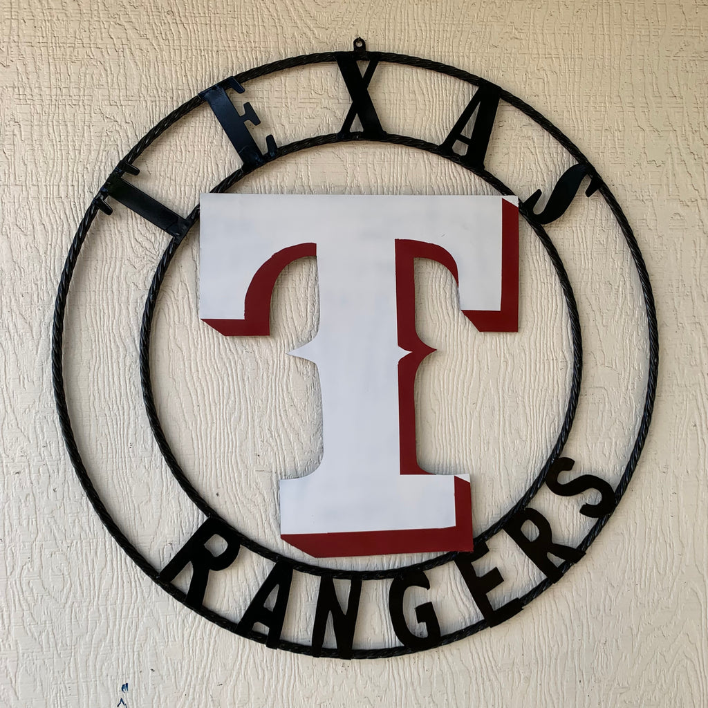 Metal Ranger Sign TEXAS RANGERS CUSTOM METAL VINTAGE CRAFT TEAM SIGN WHITE & RED WITH BL ...