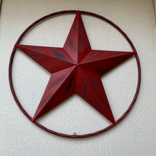 RED DISTRESSED STAR TWO TONE TEXTURE BARN STAR METAL LONESTAR TWISTED ROPE RING WESTERN HOME DECOR HANDMADE NEW