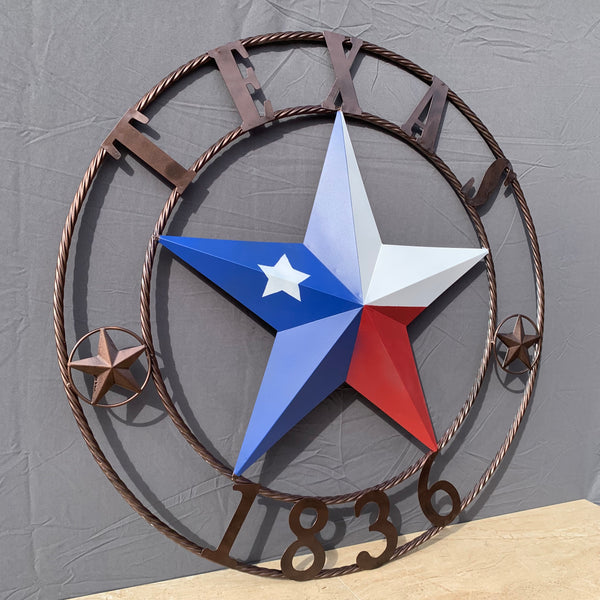1836 TEXAS FLAG STAR RED WHITE BLUE TWISTED BRONZE RING WESTERN HOME DECOR HANDMADE NEW