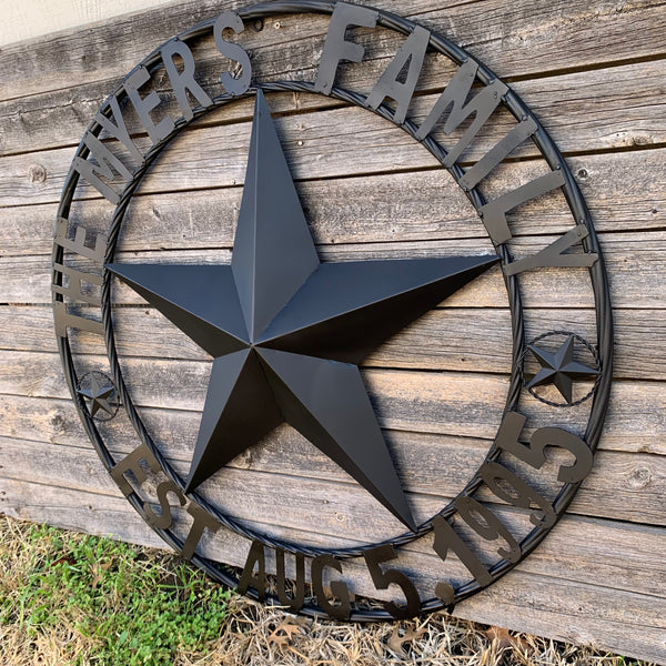 MYERS STYLE YOUR CUSTOM NAME STAR BARN STAR METAL LONE STAR WESTERN HOME DECOR RUSTIC BLACK HANDMADE 24",32",36",50"