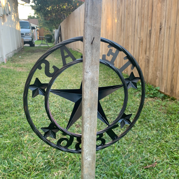 TEXAS FLAG STAR RED WHT BLUE STAR & BRONZE COPPER RING 1836 TEXAS METAL BARN LONE STAR WESTERN HOME DECOR HANDMADE NEW 12",18",24",32",36",50"