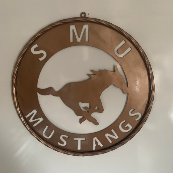 SMU MUSTANGS HAMMERED COPPER METAL CUSTOM VINTAGE CRAFT WALL ART TEAM SIGN HANDMADE