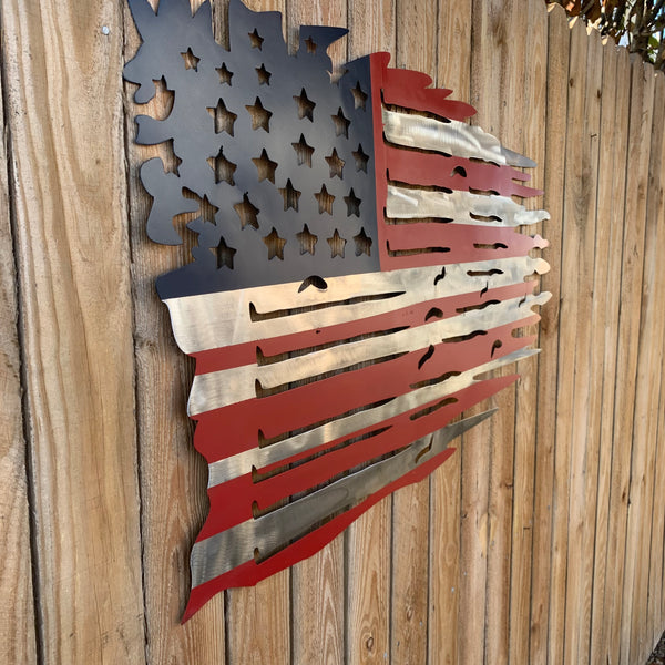 USA TATTERED AMERICAN FLAG METAL WALL ART WESTERN HOME DECOR HANDMADE NEW