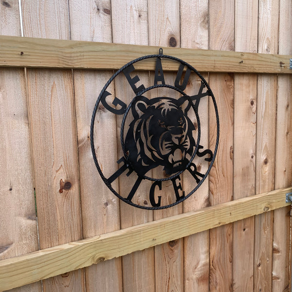 GEAUX TIGERS BLACK CUSTOM METAL VINTAGE CRAFT SIGN TEAM HANDMADE
