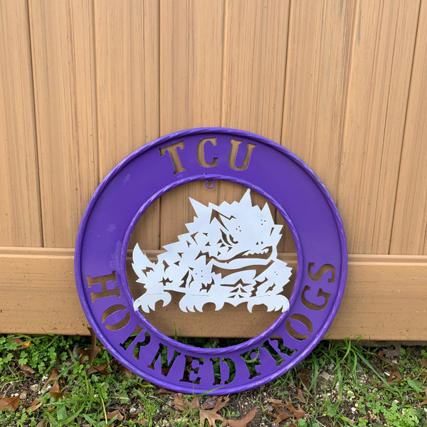 18",24",32" TCU HORNED FROGS CUSTOM METAL VINTAGE CRAFT TEAM SIGN WESTERN HOME DECOR HANDMADE
