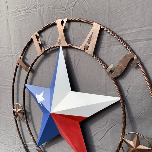 1836 TEXAS FLAG STAR RED WHITE BLUE TWISTED BRONZE RING WESTERN HOME DECOR HANDMADE NEW