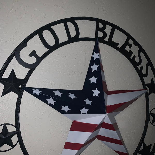 GOD BLESS AMERICA USA FLAG 3d STAR METAL BARN STAR LONE STAR TWISTED ROPE RING WALL ART WESTERN HOME DECOR RED WHITE & BLUE HANDMADE NEW #EH10490