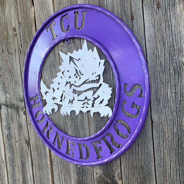 18",24",32" TCU HORNED FROGS CUSTOM METAL VINTAGE CRAFT TEAM SIGN WESTERN HOME DECOR HANDMADE