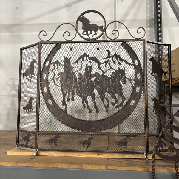 RUNNING HORSE METAL FIREPLACE SCREEN 40" X 33.5" WESTERN HOME DECOR HANDMADE #EH80005