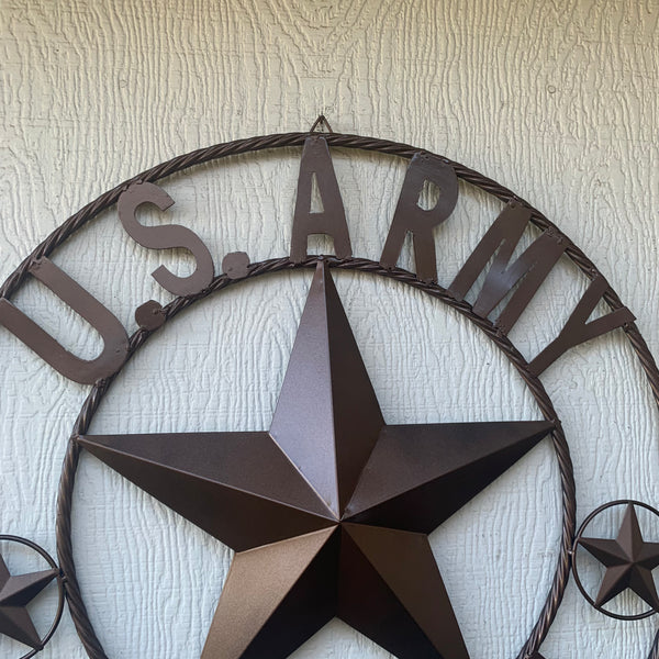 #EH11281 US ARMY VETERAN BARN STAR METAL LONESTAR CUSTOM NAME STAR WESTERN HOME DECOR RUSTIC BRONZE 24",32",36",50"