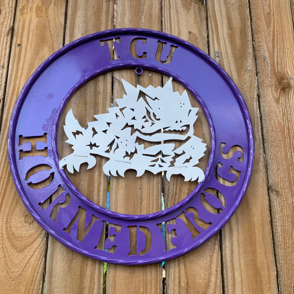 18",24",32" TCU HORNED FROGS CUSTOM METAL VINTAGE CRAFT TEAM SIGN WESTERN HOME DECOR HANDMADE