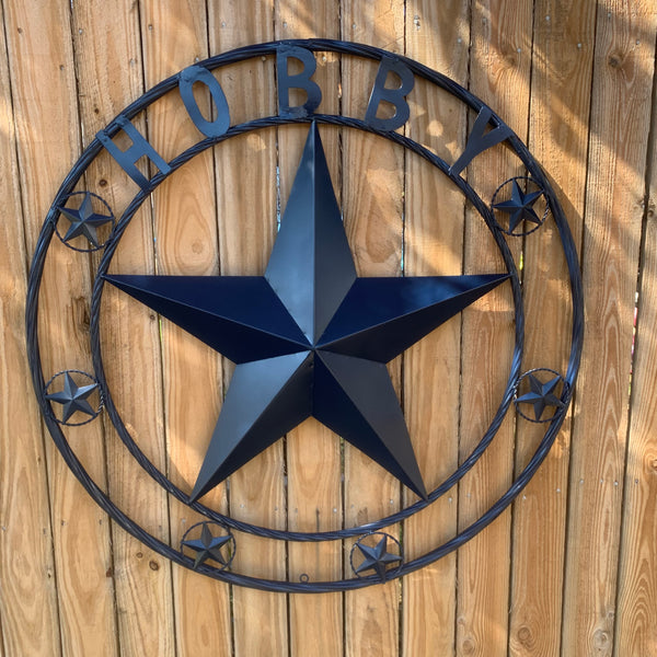 HOBBY STYLE CUSTOM NAME STAR BARN METAL STAR 3d TWISTED ROPE RING WESTERN HOME DECOR RUSTIC NAVY BLUE HANDMADE 24",32",36",50"