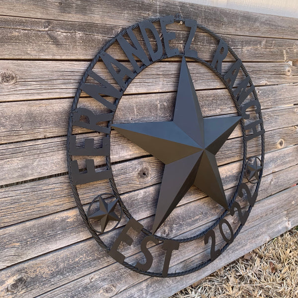 FERNANDEZ RANCH STYLE YOUR CUSTOM NAME STAR BARN STAR METAL LONE STAR WESTERN HOME DECOR RUSTIC BLACK HANDMADE 24",32",36",50"