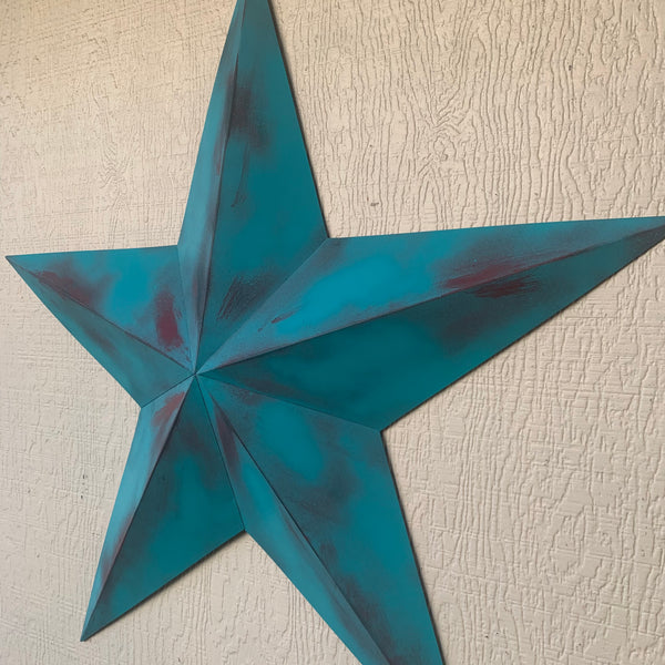 #EH10540 TURQUOISE DISTRESSED TWO TONE BARN STAR METAL ART WESTERN HOME DECOR HANDMADE NEW