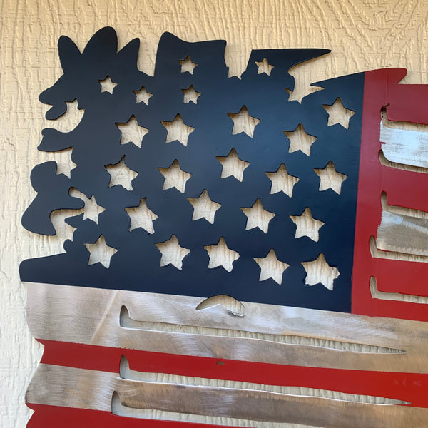 USA TATTERED AMERICAN FLAG METAL WALL ART WESTERN HOME DECOR HANDMADE NEW