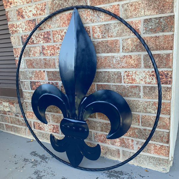 #EH10764 NAVY BLUE 24",36" FLEUR DE LIS METAL WALL ART SIGN WESTERN HOME DECOR HANDMADE NEW