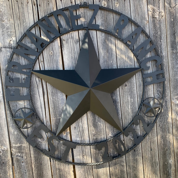 FERNANDEZ RANCH STYLE YOUR CUSTOM NAME STAR BARN STAR METAL LONE STAR WESTERN HOME DECOR RUSTIC BLACK HANDMADE 24",32",36",50"