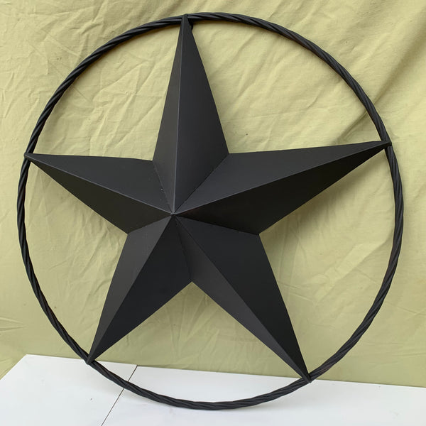 RUSTIC BLACK BARN STAR METAL LONE STAR 3d TWISTED ROPE RING WESTERN HOME DECOR HANDMADE NEW 12",16",24",32",36"-#EH10608