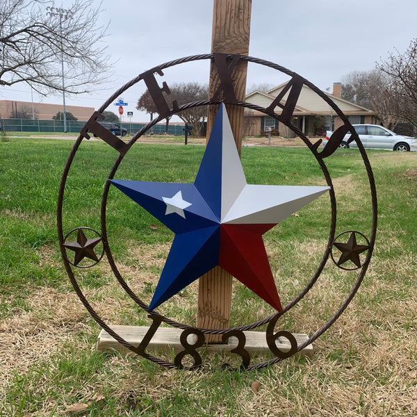 1836 TEXAS FLAG STAR RED WHITE BLUE TWISTED BRONZE RING WESTERN HOME DECOR HANDMADE NEW
