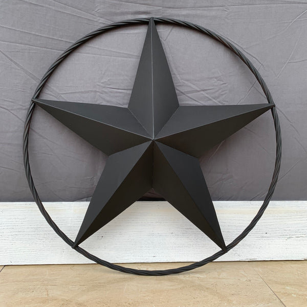 RUSTIC BLACK BARN STAR METAL LONE STAR 3d TWISTED ROPE RING WESTERN HOME DECOR HANDMADE NEW 12",16",24",32",36"-#EH10608