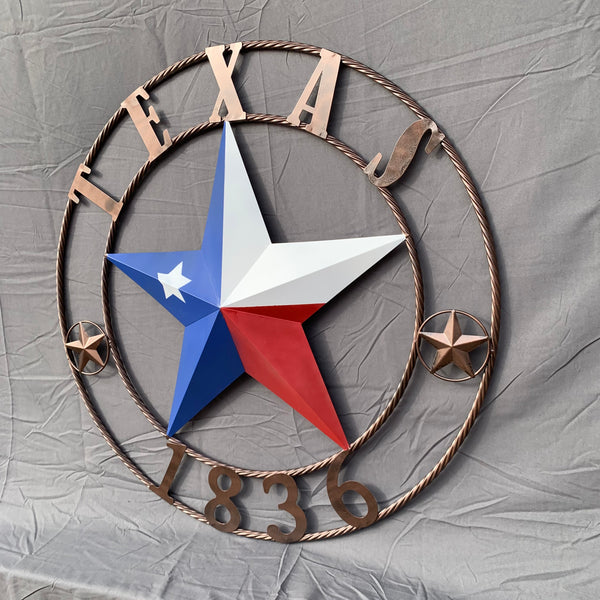 1836 TEXAS FLAG STAR RED WHITE BLUE TWISTED BRONZE RING WESTERN HOME DECOR HANDMADE NEW
