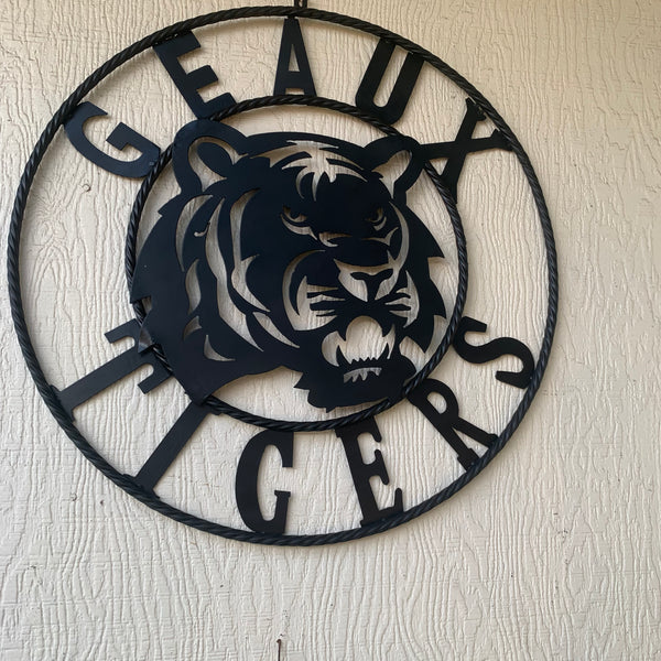 GEAUX TIGERS BLACK CUSTOM METAL VINTAGE CRAFT SIGN TEAM HANDMADE