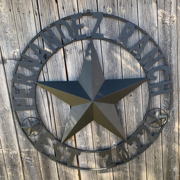 FERNANDEZ RANCH STYLE YOUR CUSTOM NAME STAR BARN STAR METAL LONE STAR WESTERN HOME DECOR RUSTIC BLACK HANDMADE 24",32",36",50"