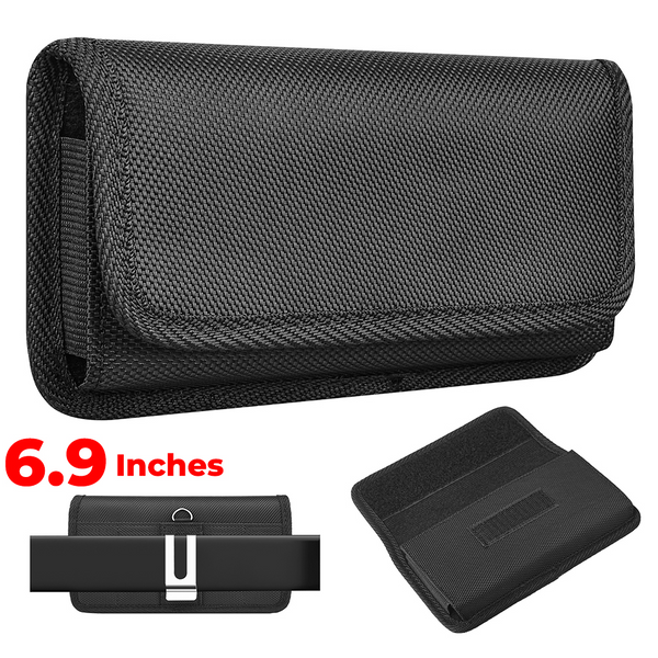 #DE102 7" CUBE XL MEGA EXTRA LARGE PHONE POUCH RUGGED NYLON BELT LOOP HOLSTER BLACK CELL PHONE CASE UNIVERSAL OVERSIZE