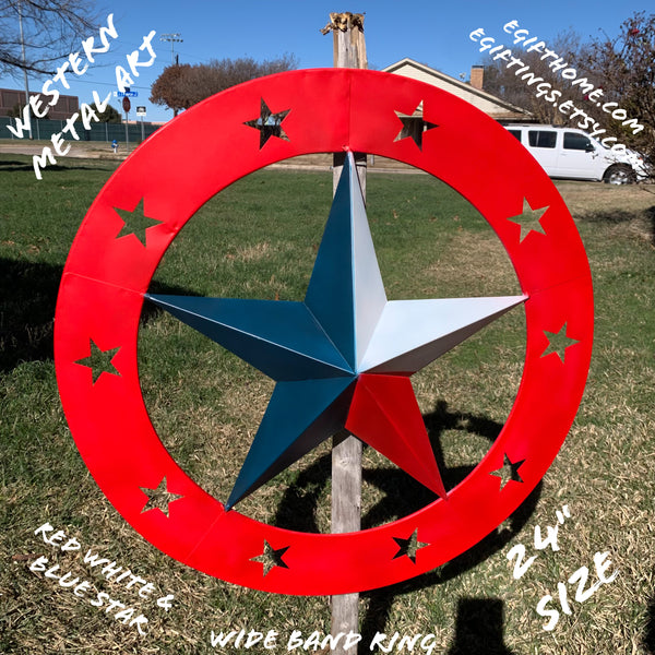 24" WIDE BAND RING BARN STAR METAL LONE STAR 3d WALL ART WESTERN HOME DECOR HANDMADE NEW #EH12758