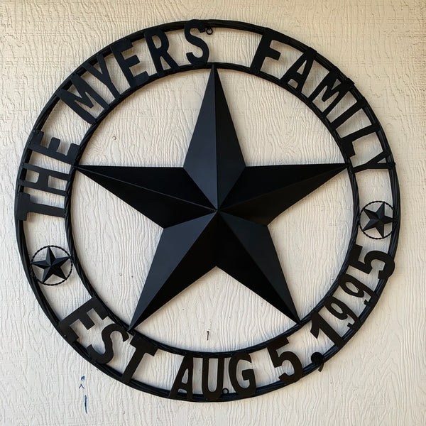 MYERS STYLE YOUR CUSTOM NAME STAR BARN STAR METAL LONE STAR WESTERN HOME DECOR RUSTIC BLACK HANDMADE 24",32",36",50"