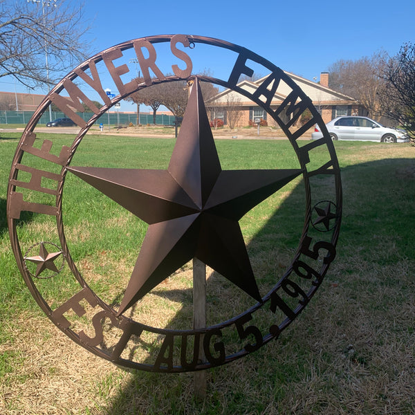 MYERS STYLE YOUR CUSTOM NAME STAR BARN STAR METAL LONE STAR WESTERN HOME DECOR RUSTIC BLACK HANDMADE 24",32",36",50"