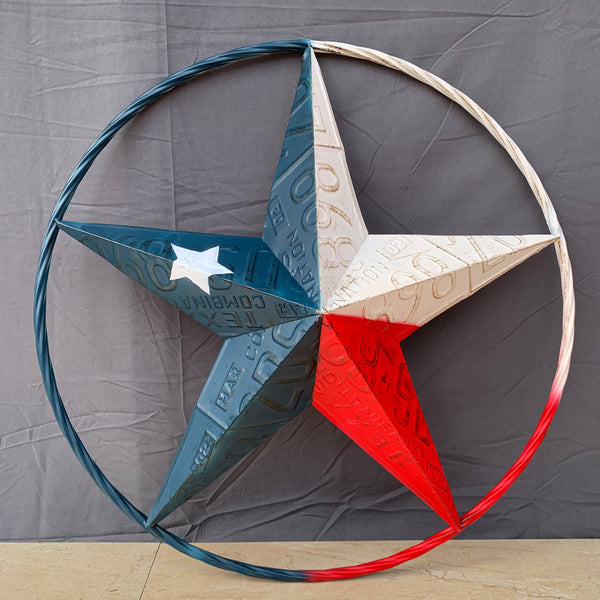 TEXAS LICENSE PLATE STAR RED WHITE & BLUE BARN METAL LONE STAR WESTERN HOME DECOR HANDMADE NEW 12",16",24",32",36"