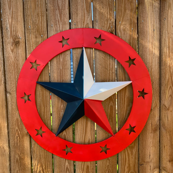 24" WIDE BAND RING BARN STAR METAL LONE STAR 3d WALL ART WESTERN HOME DECOR HANDMADE NEW #EH12758