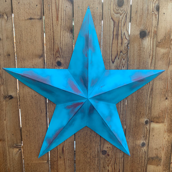 #EH10540 TURQUOISE DISTRESSED TWO TONE BARN STAR METAL ART WESTERN HOME DECOR HANDMADE NEW