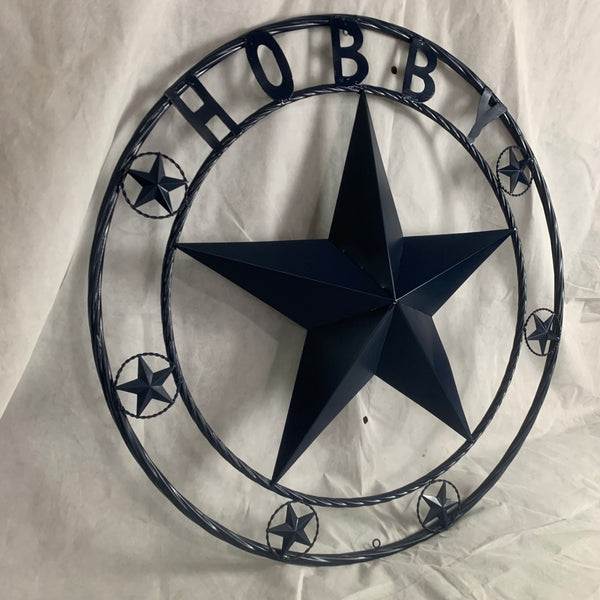 HOBBY STYLE CUSTOM NAME STAR BARN METAL STAR 3d TWISTED ROPE RING WESTERN HOME DECOR RUSTIC NAVY BLUE HANDMADE 24",32",36",50"