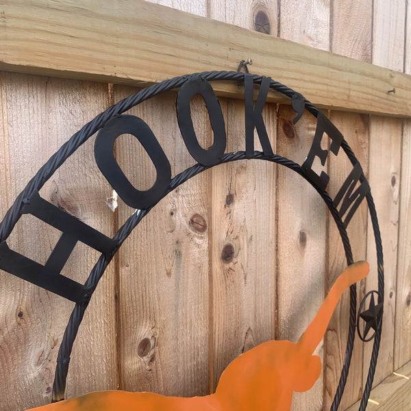HOOKEM HORNS WITH LONE STAR TEXAS LONGHORNS HOOK EM METAL CUSTOM VINTAGE CRAFT WALL ART TEAM SIGN HANDMADE