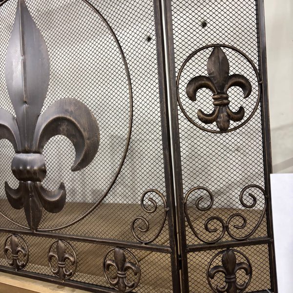FLEUR DE LIS METAL FIREPLACE SCREEN 39" X 32.25" WESTERN HOME DECOR HANDMADE #EH80006