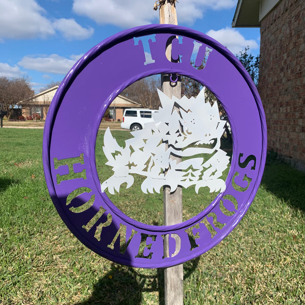 18",24",32" TCU HORNED FROGS CUSTOM METAL VINTAGE CRAFT TEAM SIGN WESTERN HOME DECOR HANDMADE