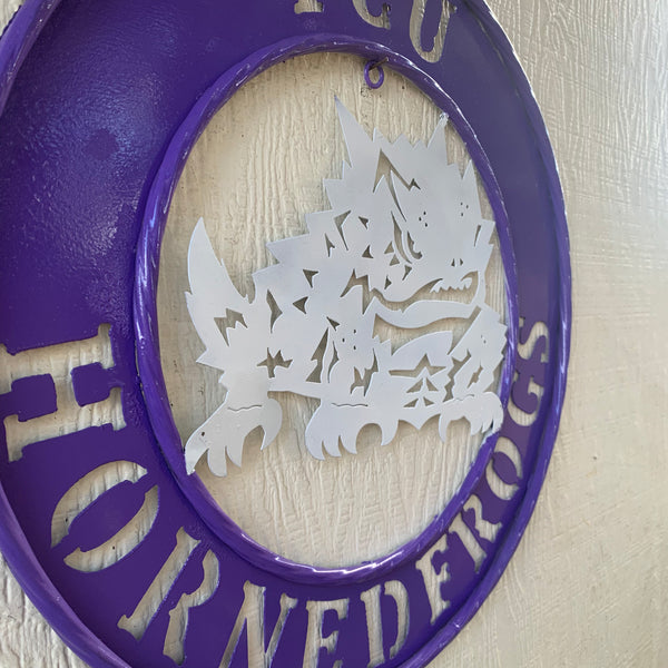 18",24",32" TCU HORNED FROGS CUSTOM METAL VINTAGE CRAFT TEAM SIGN WESTERN HOME DECOR HANDMADE