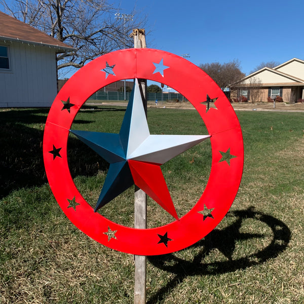 24" WIDE BAND RING BARN STAR METAL LONE STAR 3d WALL ART WESTERN HOME DECOR HANDMADE NEW #EH12758
