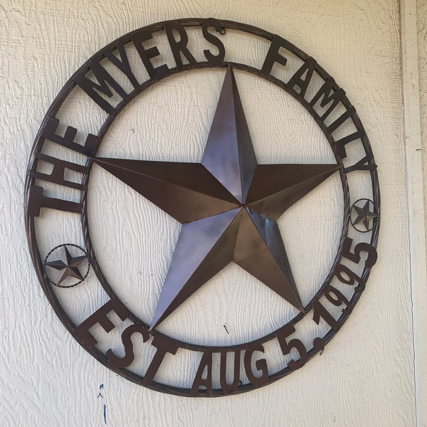 MYERS STYLE YOUR CUSTOM NAME STAR BARN STAR METAL LONE STAR WESTERN HOME DECOR RUSTIC BLACK HANDMADE 24",32",36",50"