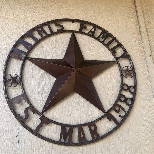 MATHIS STYLE CUSTOM STAR NAME BARN STAR METAL 3d STAR TWISTED ROPE RING WESTERN HOME DECOR RUSTIC BRONZE HANDMADE 24",32",36",50"