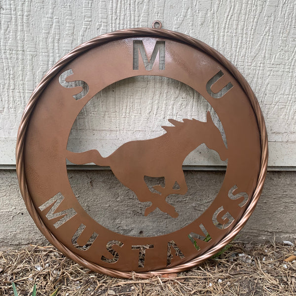 SMU MUSTANGS HAMMERED COPPER METAL CUSTOM VINTAGE CRAFT WALL ART TEAM SIGN HANDMADE