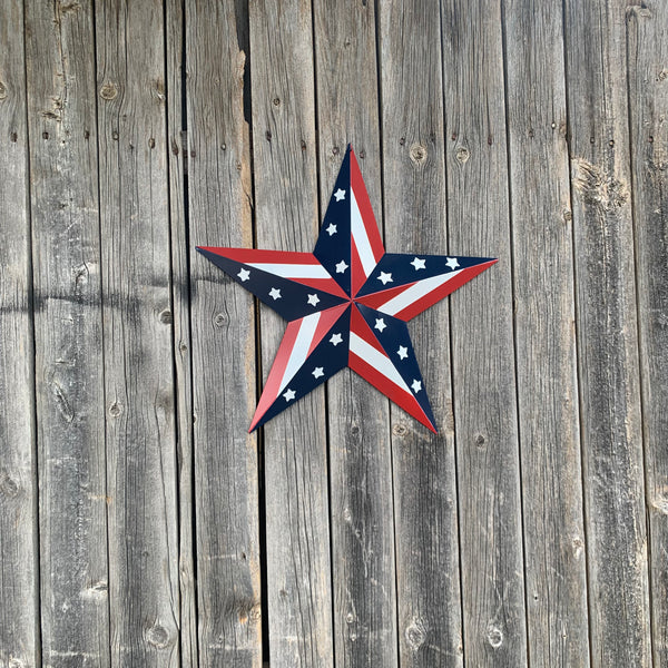 #EH11753 USA BARN STAR AMERICAN FLAG STAR RED WHITE & BLUE METAL STAR HANDMADE NEW 12",24",30"