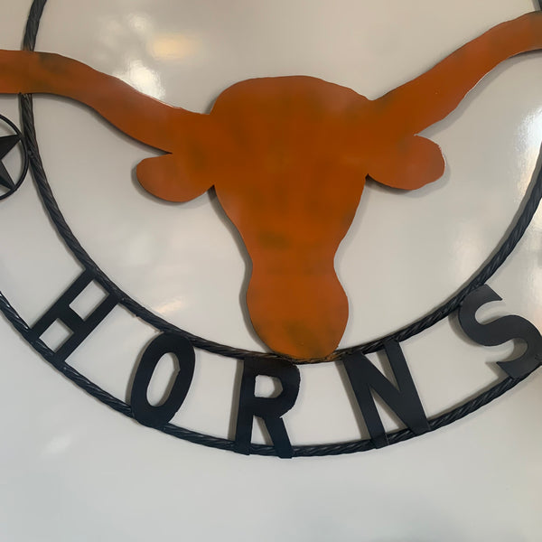 HOOKEM HORNS WITH LONE STAR TEXAS LONGHORNS HOOK EM METAL CUSTOM VINTAGE CRAFT WALL ART TEAM SIGN HANDMADE