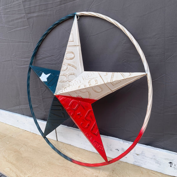 TEXAS LICENSE PLATE STAR RED WHITE & BLUE BARN METAL LONE STAR WESTERN HOME DECOR HANDMADE NEW 12",16",24",32",36"