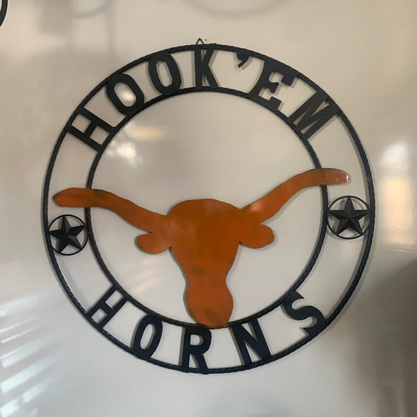 HOOKEM HORNS WITH LONE STAR TEXAS LONGHORNS HOOK EM METAL CUSTOM VINTAGE CRAFT WALL ART TEAM SIGN HANDMADE