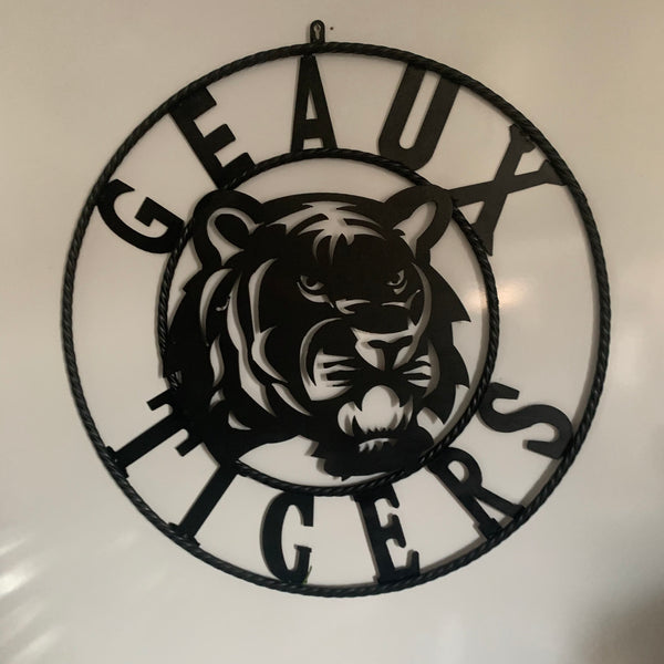 GEAUX TIGERS BLACK CUSTOM METAL VINTAGE CRAFT SIGN TEAM HANDMADE