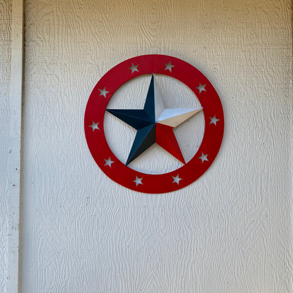 24" WIDE BAND RING BARN STAR METAL LONE STAR 3d WALL ART WESTERN HOME DECOR HANDMADE NEW #EH12758